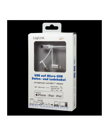 LOGILINK CU0126 LOGILINK - Kabel USB / MicroUSB z adapterem Lightning i USB-C , dł.1m