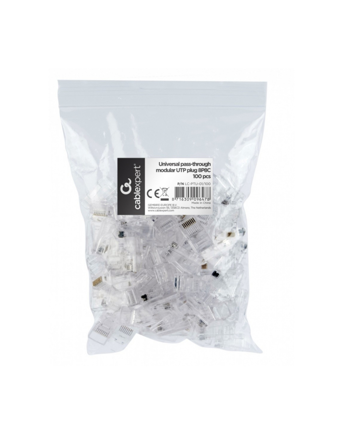 GEMBIRD LC-PTU-01/100 Gembird wtyk sieciowy RJ45 (100 sztuk) przelotowy UTP,8P8C,do drutów i linek główny