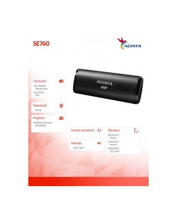 adata Dysk zewnętrzny SSD SE760 512GB USB3.2-A/C Czarny
