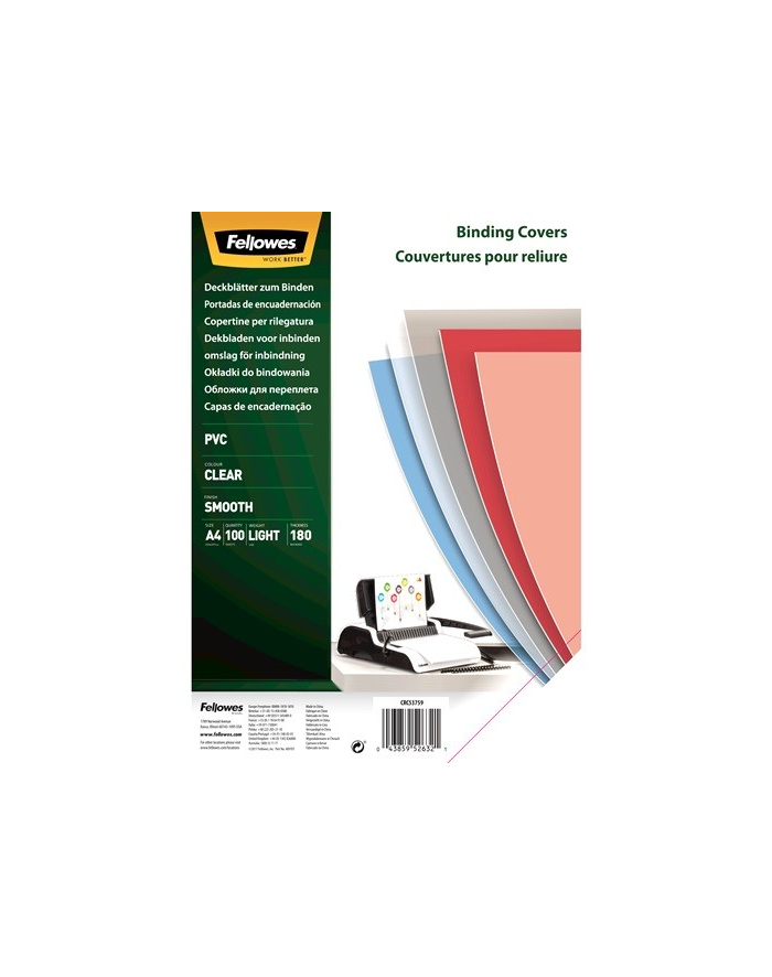 fellowes Okładki przezroczyste 180mik A4, 100 sztuk główny
