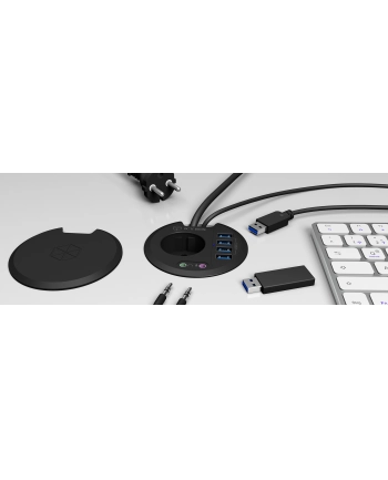 icy box ICYBOX Table Hub 4x USB 3.0 Type-A with Audio in-/output and Schuko Socket CEE 7/3 diameter 80 mm Black nr 2