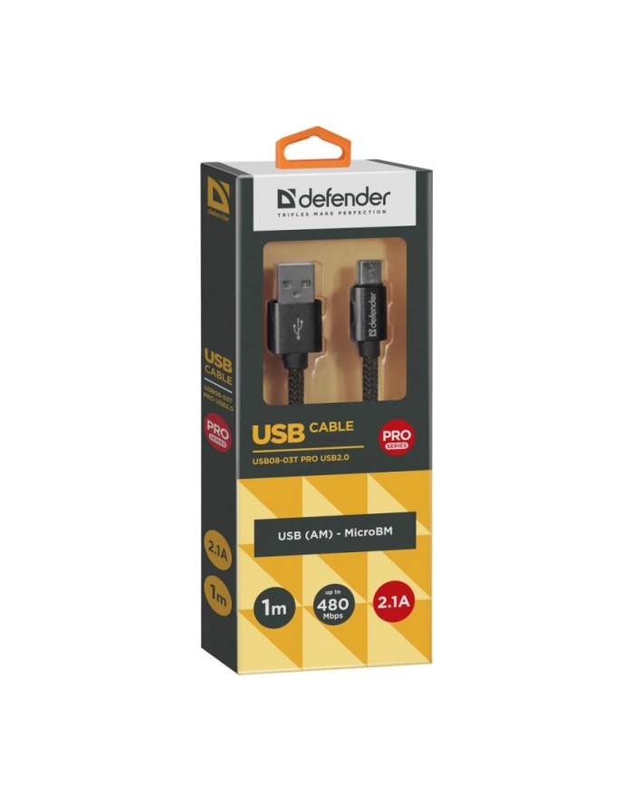 Kabel USB Defender AM-micro BM 1m 2,1A czarny główny