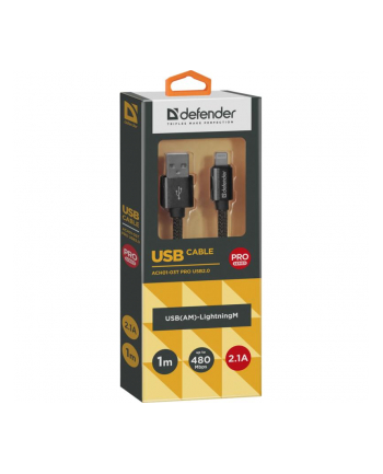 Kabel USB Defender USB-LIGHTNING 1m 2,1A czarny