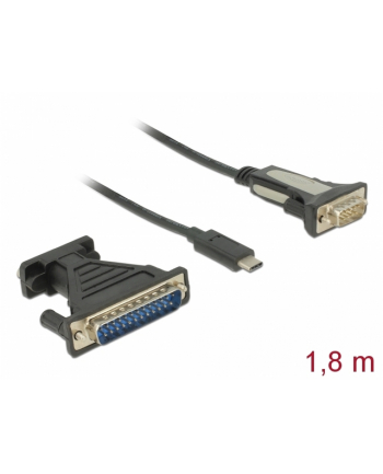 Kabel adapter Delock USB type-C (M) -> Serial 9-pin DB9 (M) 1,8m czarny + adapter DB25