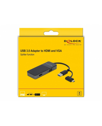Kabel adapter Delock USB-A (M) + USB-C (M) - HDMI (F) + VGA (F) czarny 0,12m