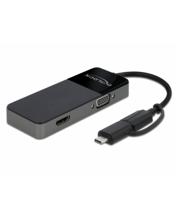 Kabel adapter Delock USB-A (M) + USB-C (M) - HDMI (F) + VGA (F) czarny 0,12m