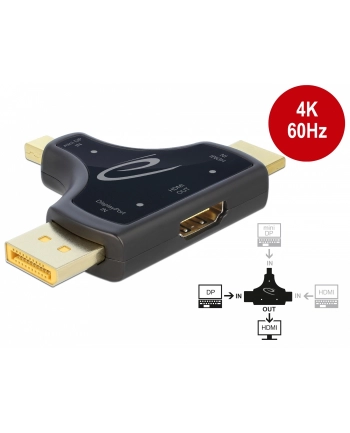 DeLOCK 3in1 Monitor Adapter HDMI / DisplayPort / Mini DisplayPort> HDMI (anthracite)