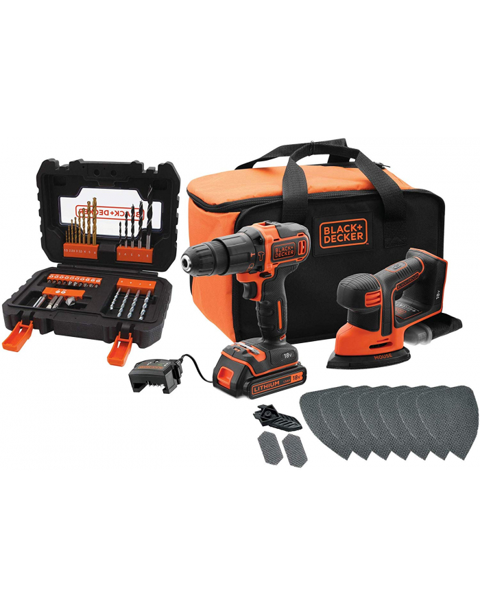 black+decker BLACK DECKER + 18V Combo Kit BCK23S1SA41: Cordless Hammer + Cordless Mouse (black / orange, Li-ion battery 1.5 Ah, 41-piece accessory set.) główny