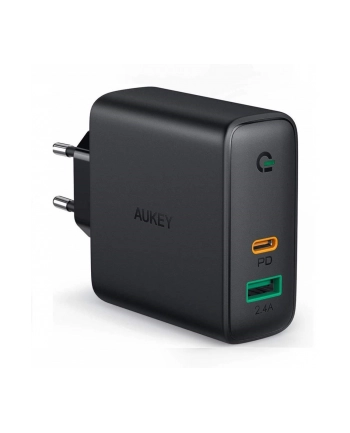 aukey PA-D1 ultraszybka ładowarka sieciowa 2xUSB Power Delivery (1xUSB A+1xUSB C) 5.4A 30W Dynamic Detect