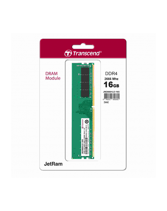 TRANSCEND 16GB JM DDR4 2666Mhz U-DIMM 1Rx8 2Gx8 CL19 1.2V główny