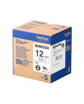 BROTHER HGE231V5 5x tape cassette 12mmx8m white black laminate for P-touch P500PC,9700PC,9800PCN,RL700S