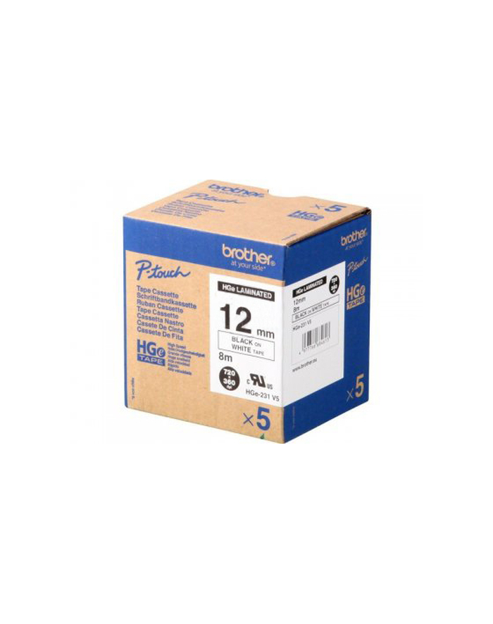 BROTHER HGE231V5 5x tape cassette 12mmx8m white black laminate for P-touch P500PC,9700PC,9800PCN,RL700S główny