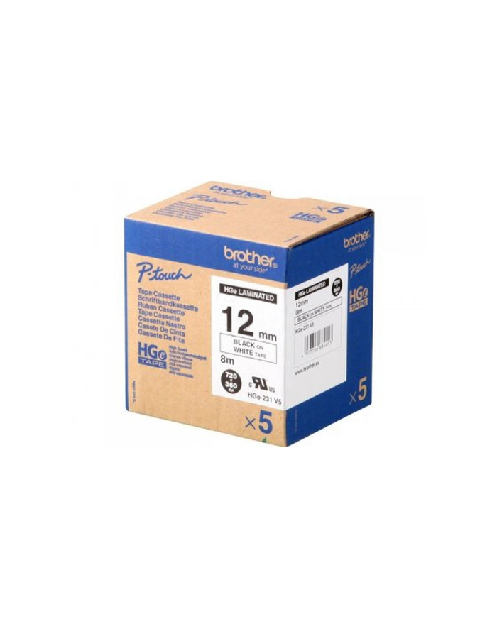BROTHER HGE231V5 5x tape cassette 12mmx8m white black laminate for P-touch P500PC,9700PC,9800PCN,RL700S główny
