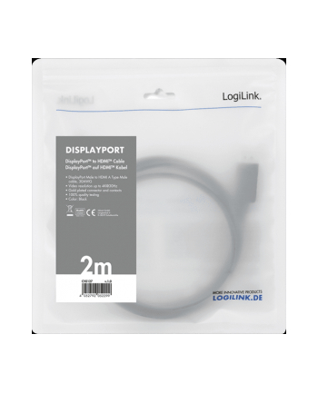 logilink Kabel DisplayPort 1.2 do HDMI 1.4, 2m Czarny