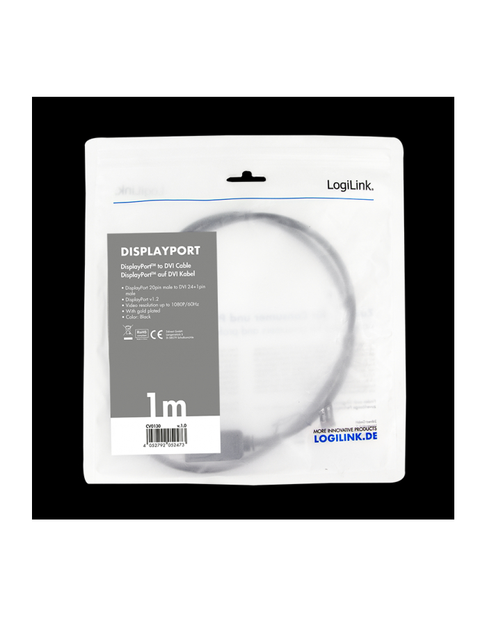 logilink Kabel DisplayPort 1.2 do DVI 24+1, 1m, Czarny główny