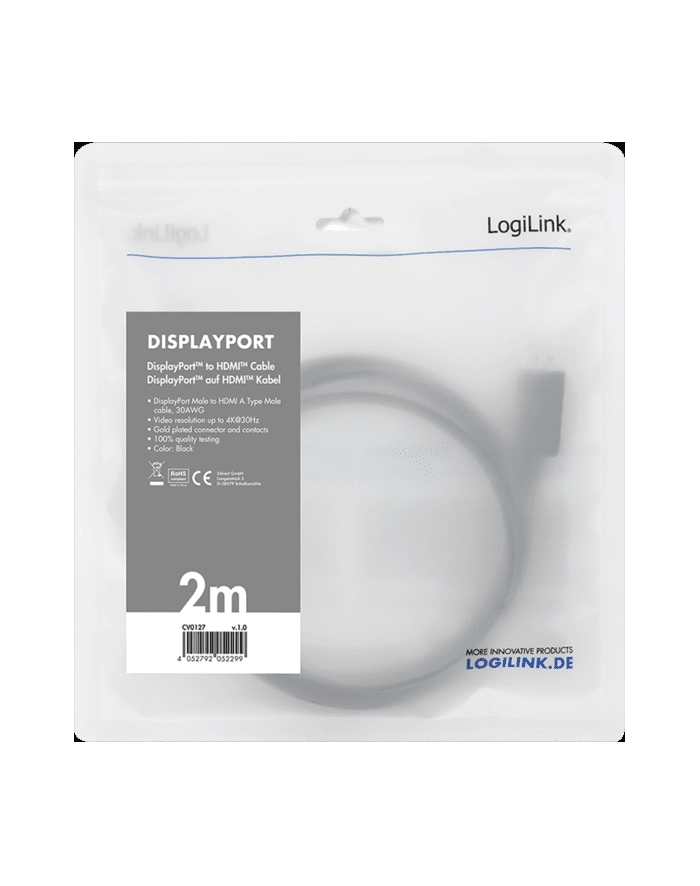 logilink Kabel DisplayPort 1.2 do HDMI 1.4, 2m Czarny główny