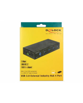 DeLOCK external industrial hub 4 x USB 3.0 Type-A, USB hub (black)