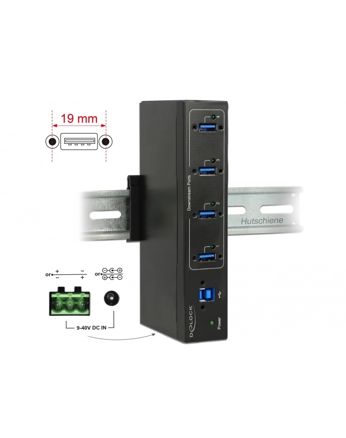 DeLOCK external industrial hub 4 x USB 3.0 Type-A, USB hub (black) główny