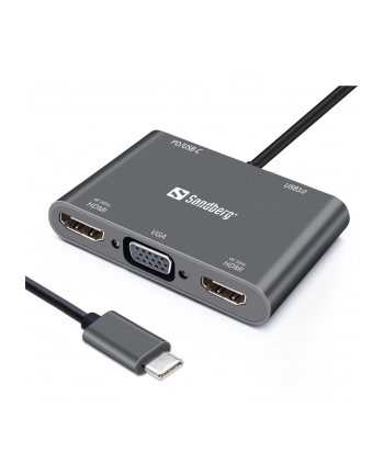 SANDBERG USB-C Dock 2xHDMI+1xVGA+USB+PD nr 2