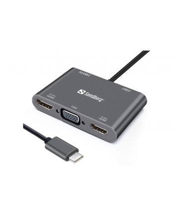 SANDBERG USB-C Dock 2xHDMI+1xVGA+USB+PD