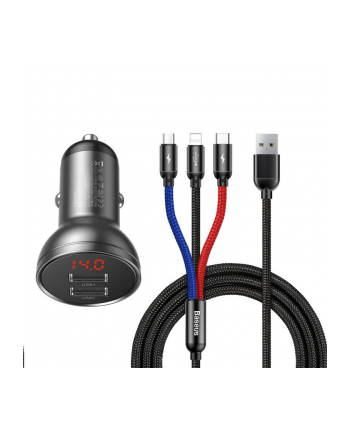 BASEUS ŁADOWARKA SAMOCHODOWA 24 W + KABEL USB 3W1 TZCCBX-0G