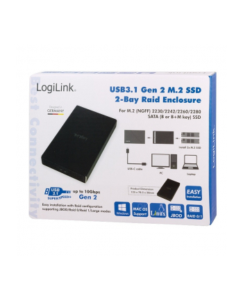 logilink Zewnętrzna obudowa SSD 2x M.2 SATA, USB3.1 gen2, Raid