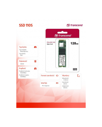 transcend Dysk SSD 110S 128GB 2280 M.2 NVMe PCIe Gen3 x4