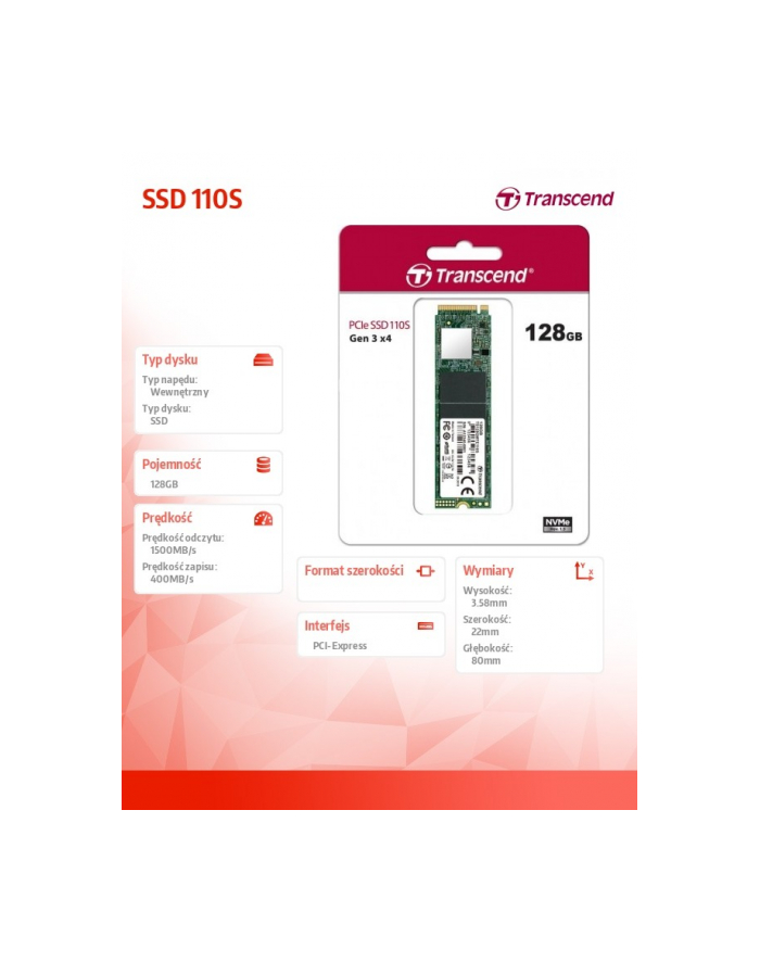 transcend Dysk SSD 110S 128GB 2280 M.2 NVMe PCIe Gen3 x4 główny