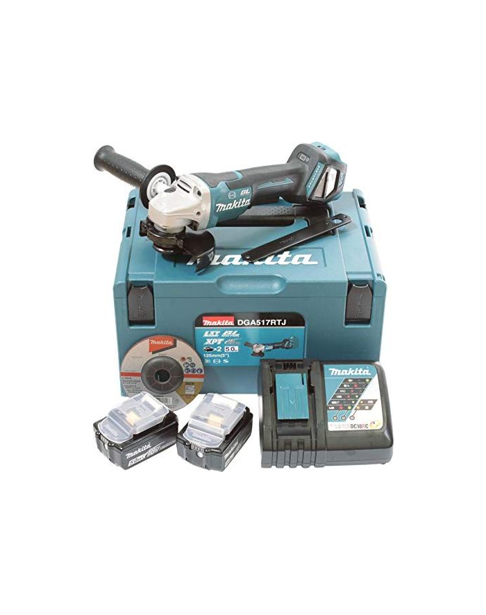 Makita cordless angle grinder DGA517RTJ, 18Volt (blue / black, MAKPAC size 3, 2x Li-ion batteries 5.0Ah) główny