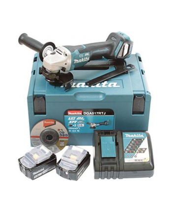 Makita cordless angle grinder DGA517RTJ, 18Volt (blue / black, MAKPAC size 3, 2x Li-ion batteries 5.0Ah)