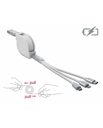 DELOCK USB 3in1 Retractable Charging Cable for 8 pin / Micro USB / USB Type-C white