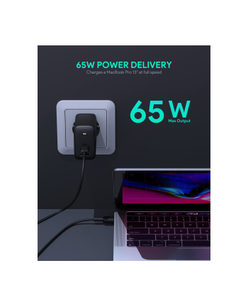 aukey PA-B3 ultraszybka ładowarka sieciowa 2xUSB Power Delivery (1xUSB A+1xUSB C) 65W 5.4A