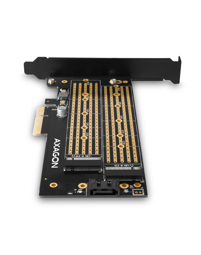 AXAGON PCEM2-D, adapter wewnętrzny PCIe x4 - M.2 NVMe M-key + SATA B-key slot, LP główny