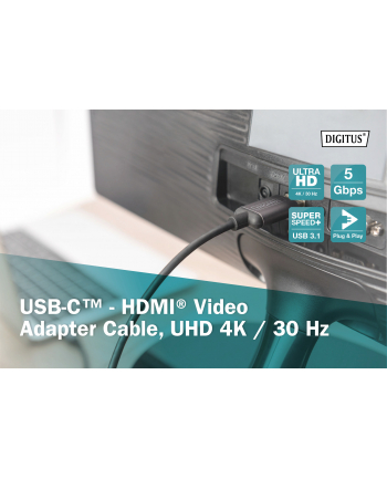 digitus Kabel adapter HDMI 4K 30Hz na USB Typ C 3.1 metalowa obudowa HQ czarny 1.8m