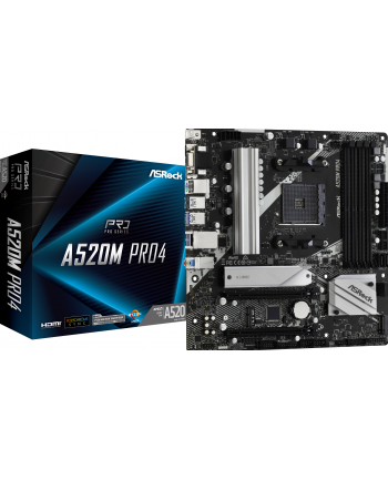 asrock Płyta główna A520M Pro4 AM4 4DDR4 HDMI/DP/VGA M.2 mATX