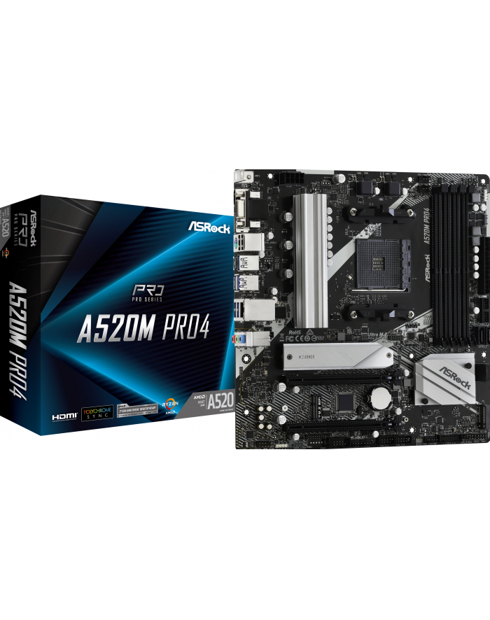 asrock Płyta główna A520M Pro4 AM4 4DDR4 HDMI/DP/VGA M.2 mATX główny