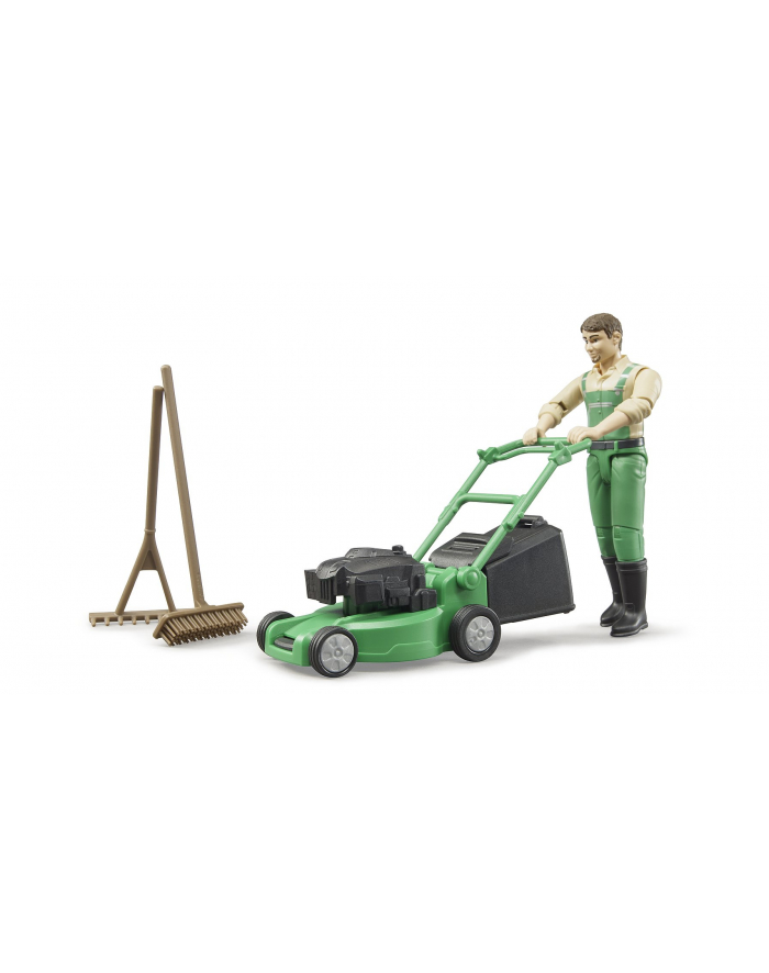 bruder Figurka ogrodnika z kosiarką akcesoriami główny
