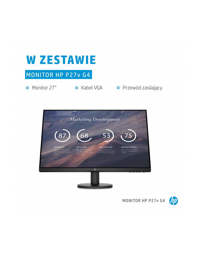 hp inc. HP P27v G4 27inch IPS Monitor FHD 1920x1080 16:9 1000:1 5ms 1xHDMI1.4 1xVGA Black główny