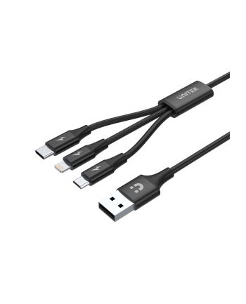 UNITEK Cable USB 3in1 Black microUSB USB-C Ligthining C14049BK