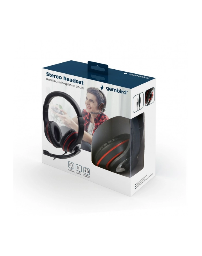 GEMBIRD MHS-03-BKRD Stereo headset with microphone black color with red ring główny