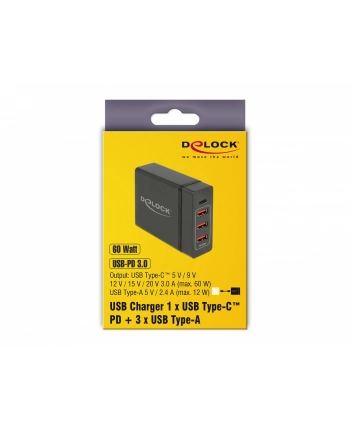 DeLOCK USB charger 1 x USB Type-C PD + 3 x USB Type-A 60 W (black) nr 1