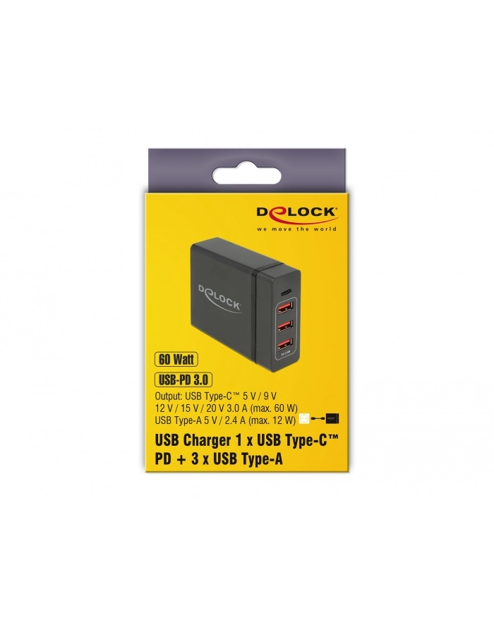 DeLOCK USB charger 1 x USB Type-C PD + 3 x USB Type-A 60 W (black) główny