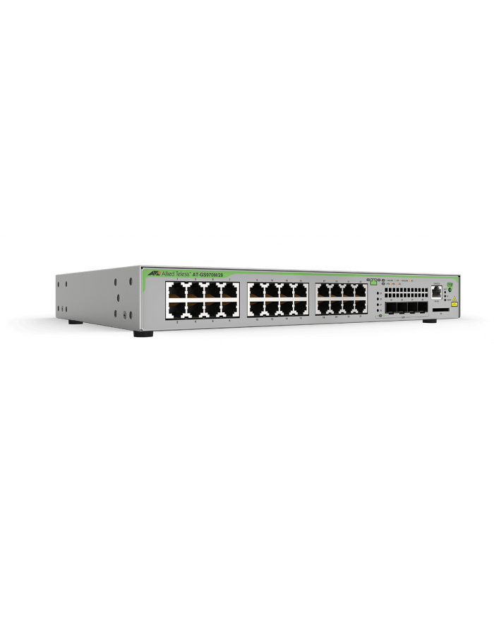 allied telesis ALLIED 24x 10/100/1000T POE+ ports 4x combo ports 370W POE capacity Fixed one AC power supply EU Power Cord główny