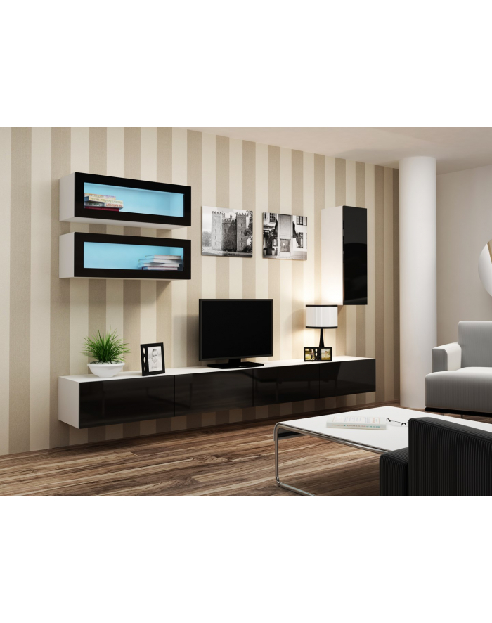 cama meble Szafka RTV VIGO '140' 30/140/40 biały/czarny połysk główny