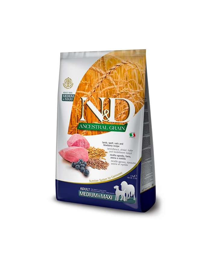 FARMINA N'D ANCESTRAL GRAIN DOG LAMB  SPELT  OATS ' BLUEBERRY ADULT MEDIUM ' MAXI - sucha karma dla psa - 12kg główny