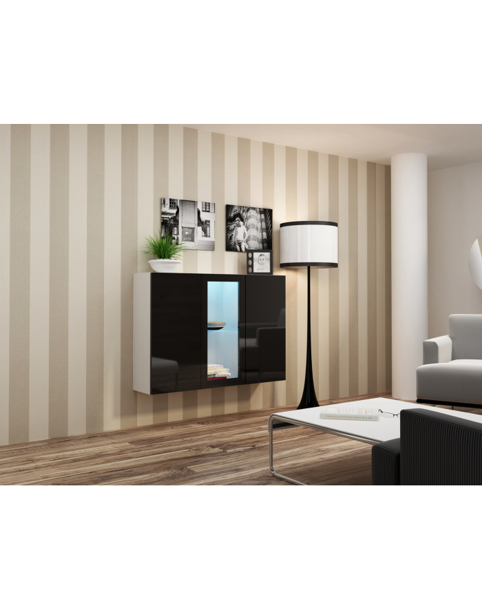 cama meble Komoda VIGO 90/120/38 biały/czarny połysk główny