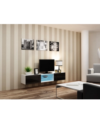 cama meble Szafka RTV VIGO GLASS 30/180/40 biały/czarny połysk nr 2