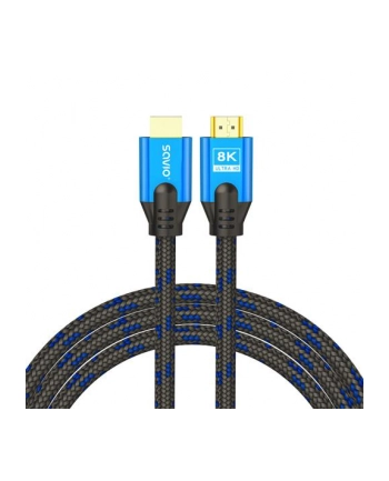 Kabel HDMI v2.1 Savio CL-143 3m, 8K, OFC, niebiesko-czarny, złote końcówki