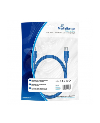 Kabel USB 3.0 MediaRange MRCS151 Plug A/Socket A, 1,8m, niebieski