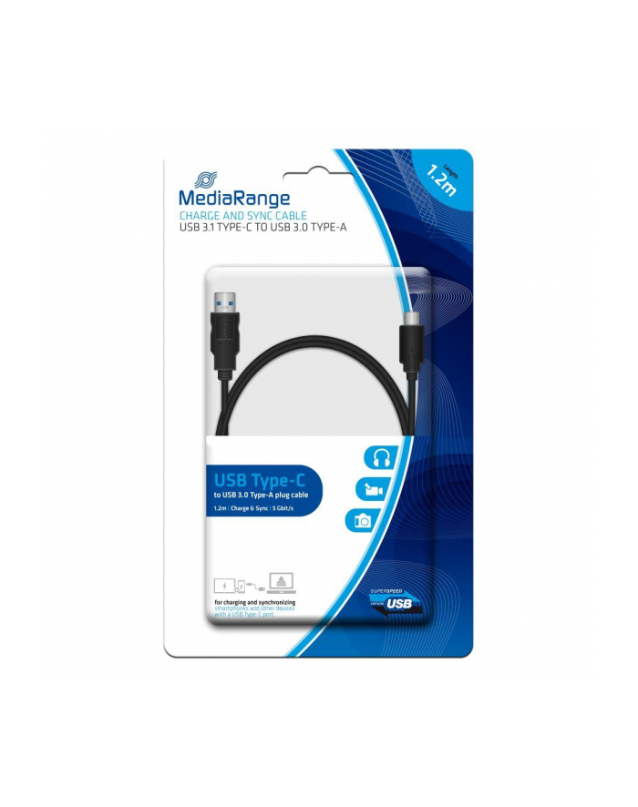 Kabel USB 3.0 MediaRange MRCS160 USB 3.0/USB 3.0 Type-C, 1.2m, czarny główny